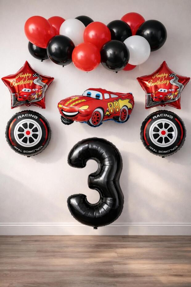 3 Years Old Cars Themed Birthday Party Celebration Balloon Set