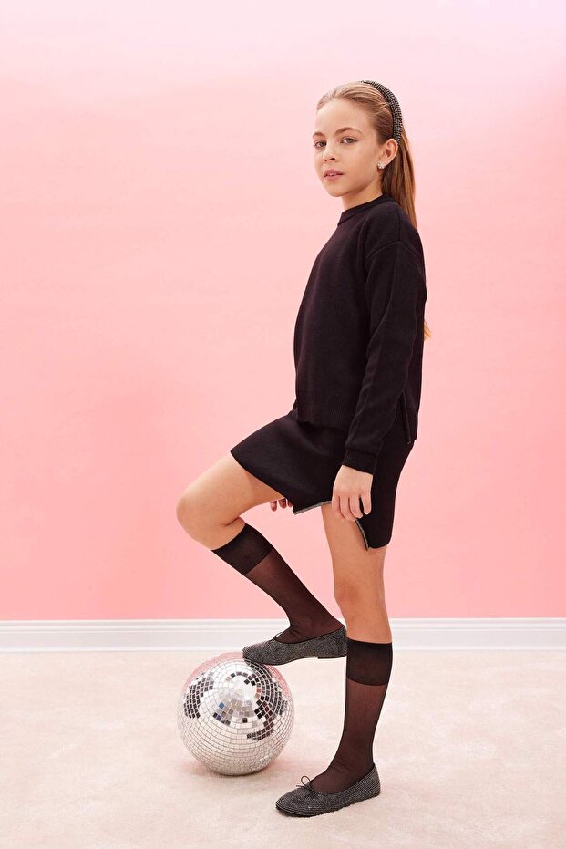 Girl's Black Stone Skirt D1389A824Wn