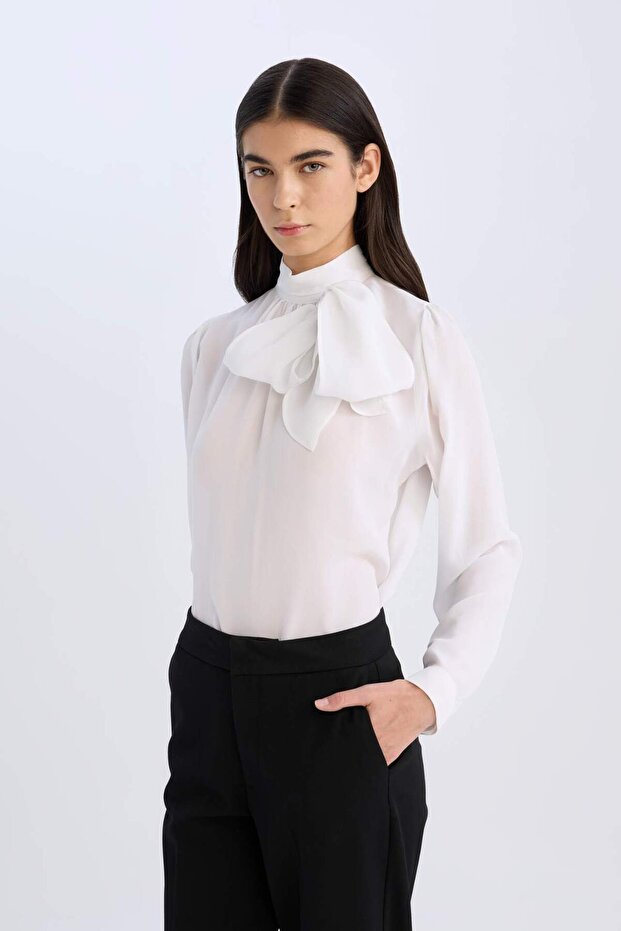 Fiyonk Yaka Basıc Saten Bluz D3133AX24AU - 3