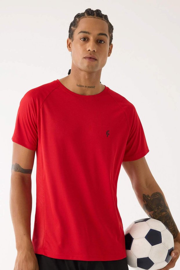 Red Standard Fit Crew Neck Sportsman Short Sleeve T-Shirt D0676Ax24Au