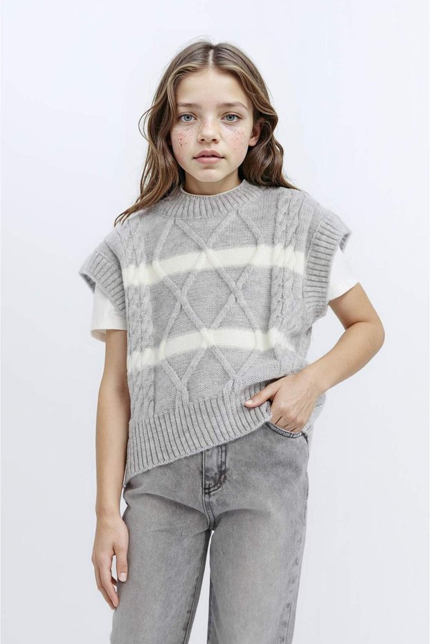 Crew Neck Striped Knitwear Sweater for Girls D1388A824Wn