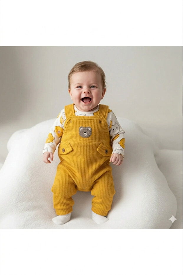 Nafi̇tto Teddy Bear Embroidered Baby Boy 3-Piece Romper Set – Bodysuit, Romper and Socks |   3-6-9 Months Baby Outfit