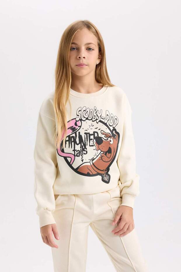 Ecru Scooby Doo Relax Fit Crew Neck Sweatshirt for Girls D2827A824Wn