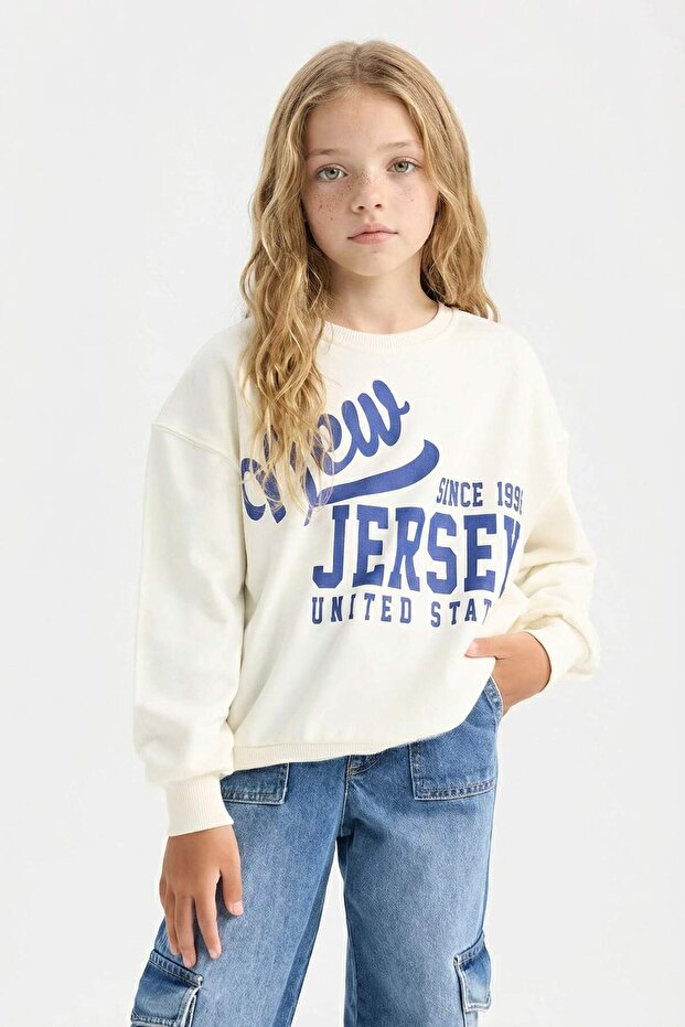 Girl's Relax Fit Crew Neck College Printed Sweatshirt D6615A824Au