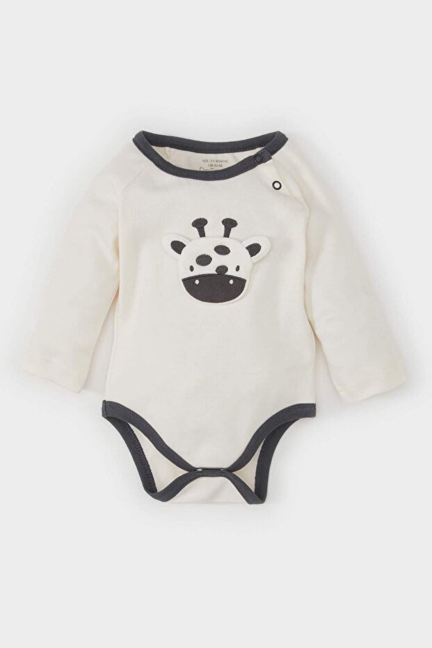 Giraffe Embroidered Long Sleeve Snap Fastener Bodysuit Baby Boy Newborn D4135A524Wn