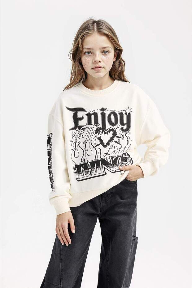 Oversize Wide Fit Crew Neck Printed Sweatshirt Girls D6629A824Au