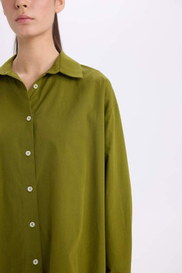 Oversıze Poplin Basıc Gömlek E2677AX24WN - 6