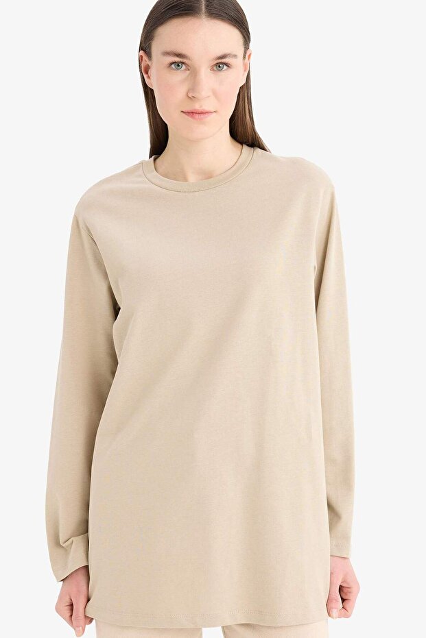 Regular Fit Crew Neck Basic Solid Long Sleeve T-Shirt Tunic D4897Ax24Wn