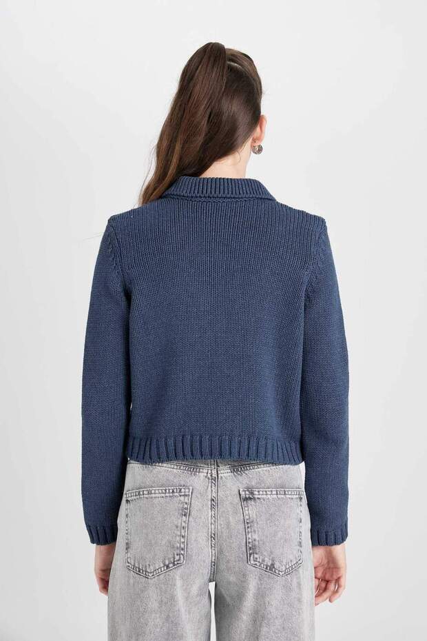 Polo Yaka Basıc Düğmeli Triko Hırka D5395AX24AU - 6