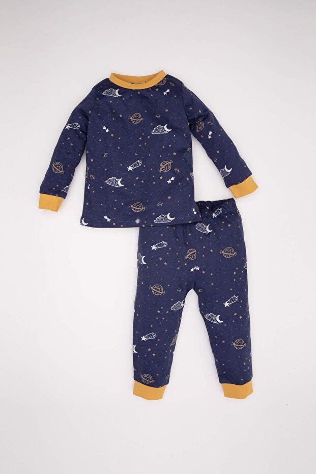 Baby Boy Pajamas Set Star Pattern Combed Cotton Long Sleeve Top with Elastic Waist Long Bottom D3554A524Wn