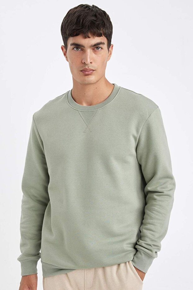 Regular Fit Crew Neck Thick Basic Plain Sweatshirt T3777Az24Au