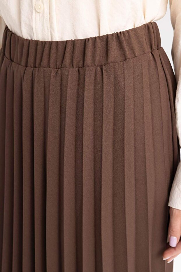 Pleated Stretch Waisted Basic Plain Maxi Basic Skirt 3173381 - 4