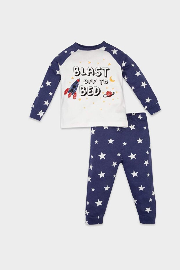 Baby Boy Star Print Long Sleeve Combed Cotton Pajamas Set D6809A5Ns