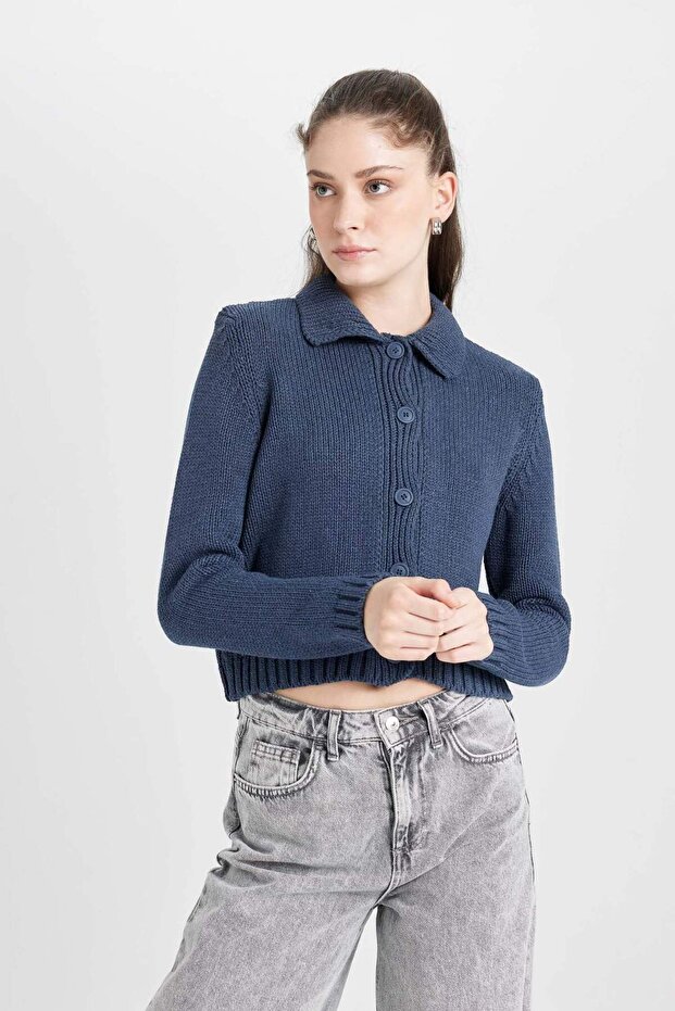 Polo Yaka Basıc Düğmeli Triko Hırka D5395AX24AU - 4