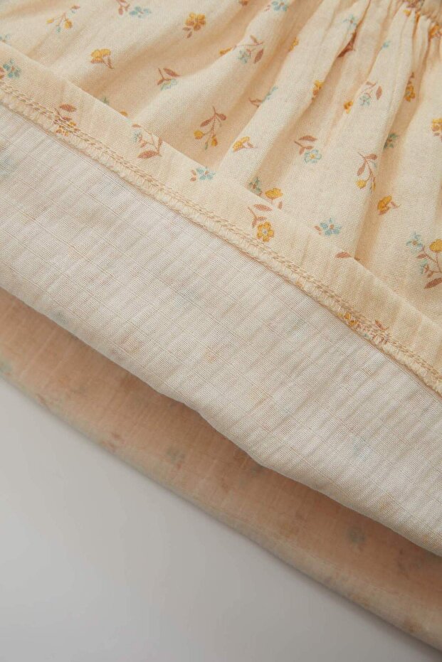 Bisiklet Yaka Uzun Kollu Fitilli Eteği Çiçek Desenli Kaşkorse Elbise Kız Bebek D3070A524AU - 4