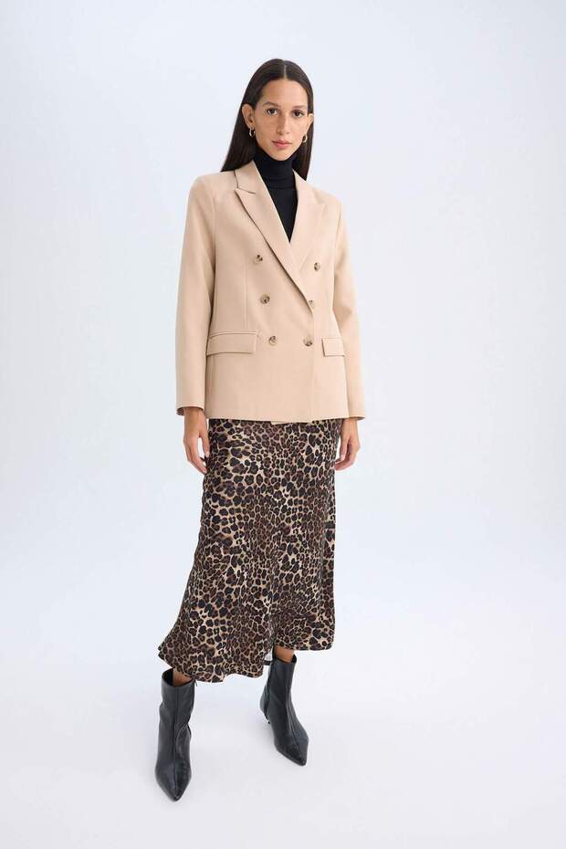 سترة واسعة الحجم ذات ياقة وأزرار، سترة بليزر أساسية سادة D4562AX24AU - 3