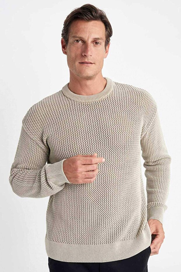Relax Fit Crew Neck Textured Knitwear Sweater D2061Ax24Au
