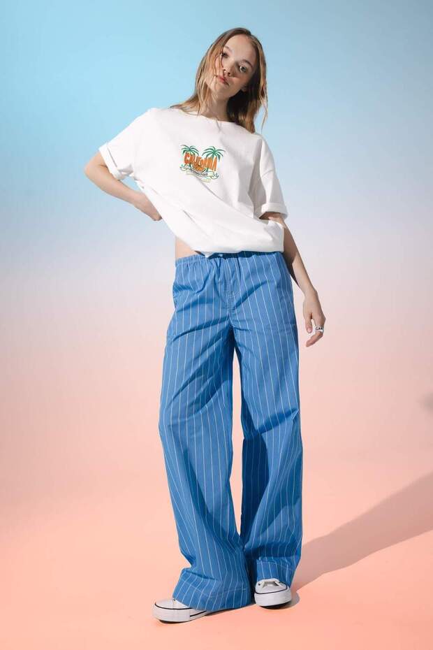 Straight Fit Normal Waist Standard Size Poplin Trousers D4855Ax24Hs