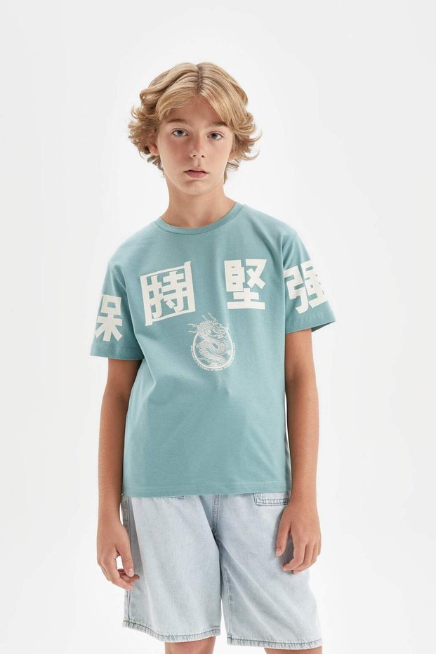 Crew Neck Printed Short Sleeve T-Shirt for Boys A0450A824Hs