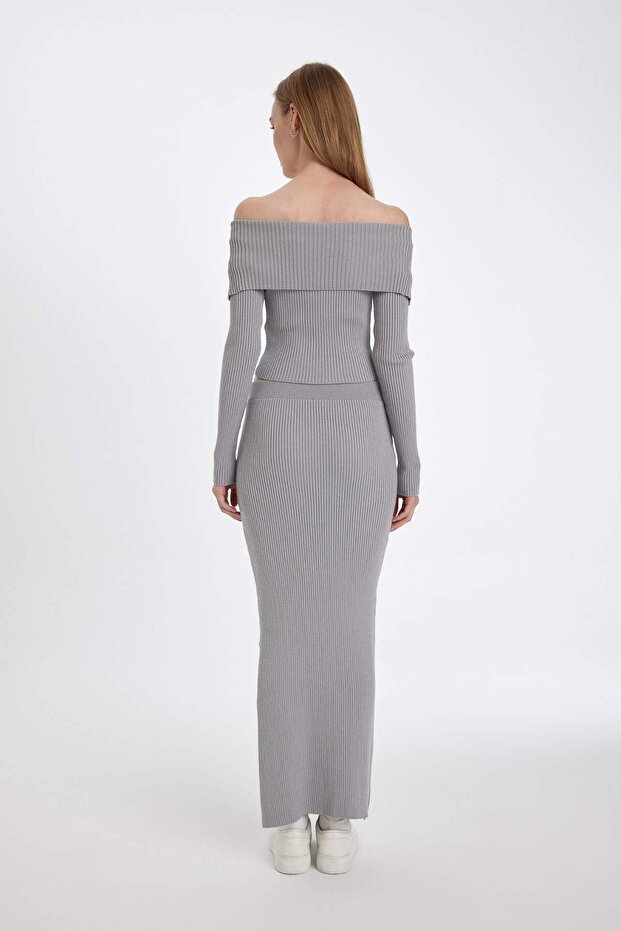 Slim Fit elastischer Bund, Basic-Schlitz-Maxi-Strickrock D5390AX24AU - 6