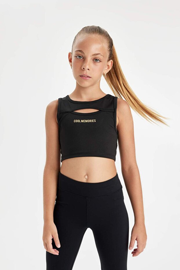Girl's Crew Neck Printed Window Detail Tank Top D0312A824Au