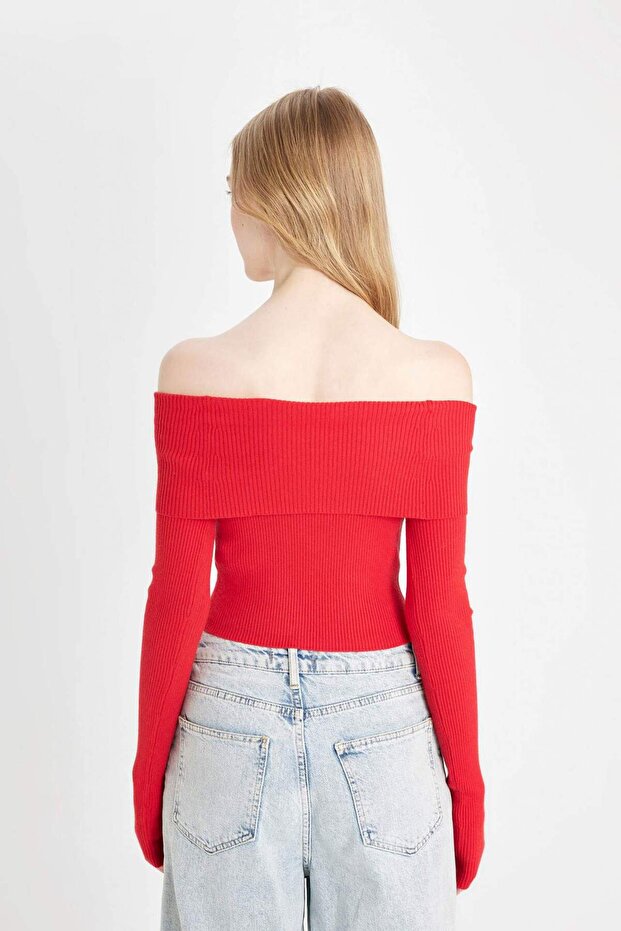 سترة تريكو بقصة ضيقة مكشوفة الكتفين - قصة أساسية مستقيمة B6537ax24wn - 6
