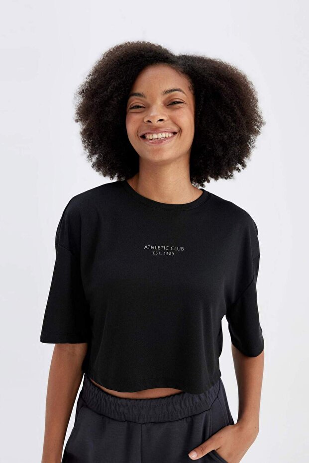 Fit Oversize Fit Crew Neck Printed Sports Modal Short Sleeve T-Shirt D1281Ax24Hs