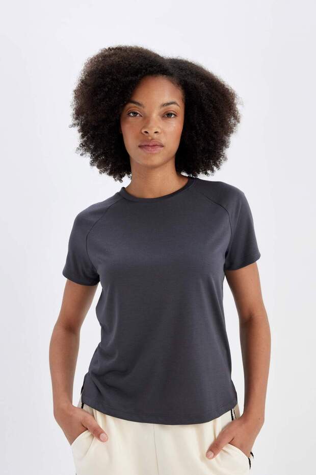 Defactofit Crop Crew Neck Sportsman Modal Short Sleeve T-Shirt D1280Ax24Hs