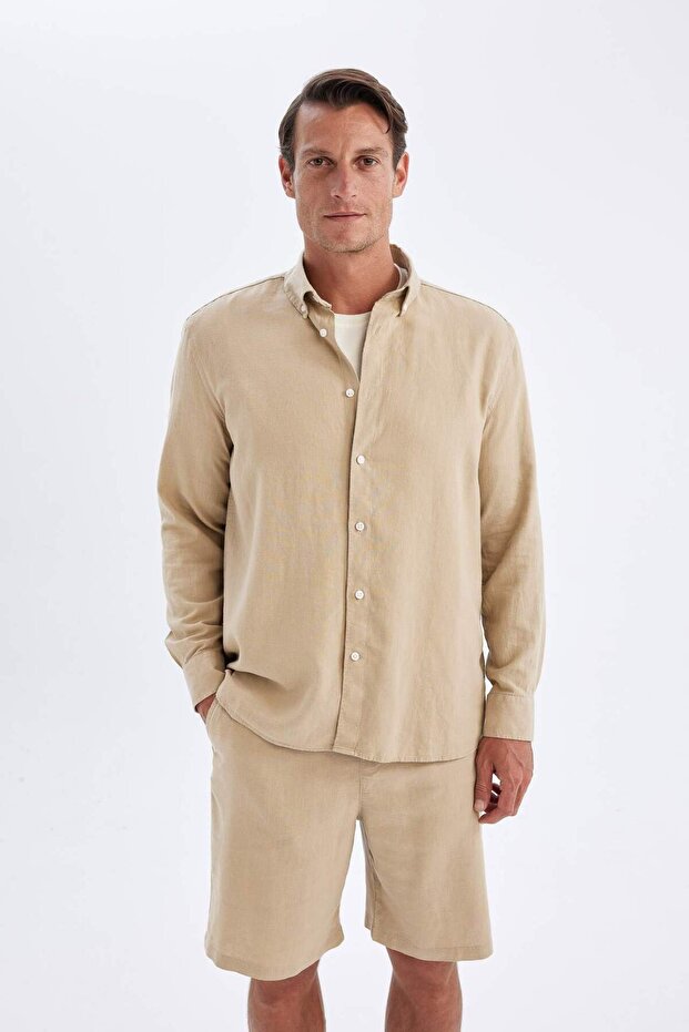 Relax Fit Polo Neck Cotton Long Sleeve Shirt C1106Ax24Sm