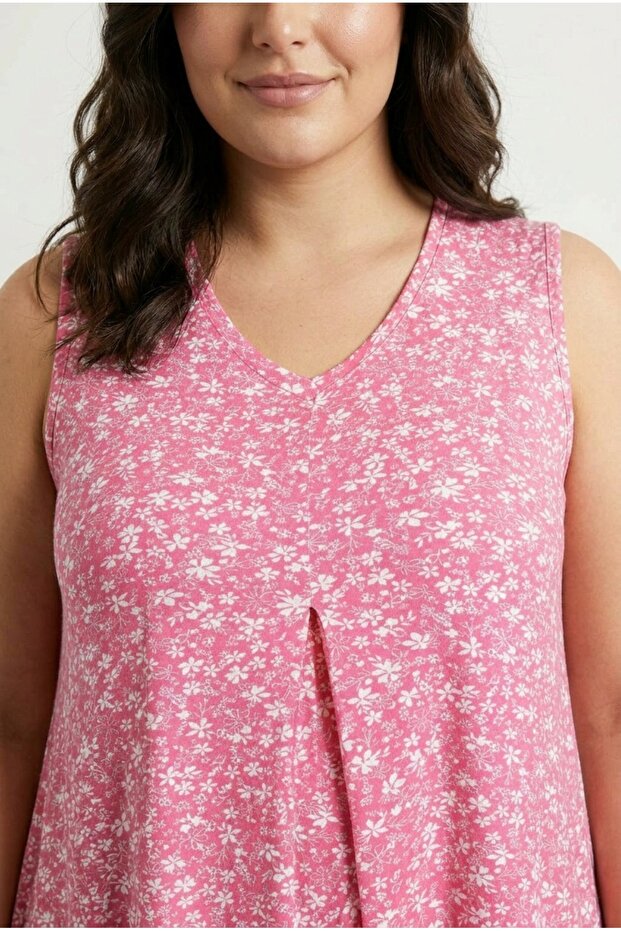 بلوزة ليكرا منقوشة على شكل حرف V مقاس كبير - 321778 - 5