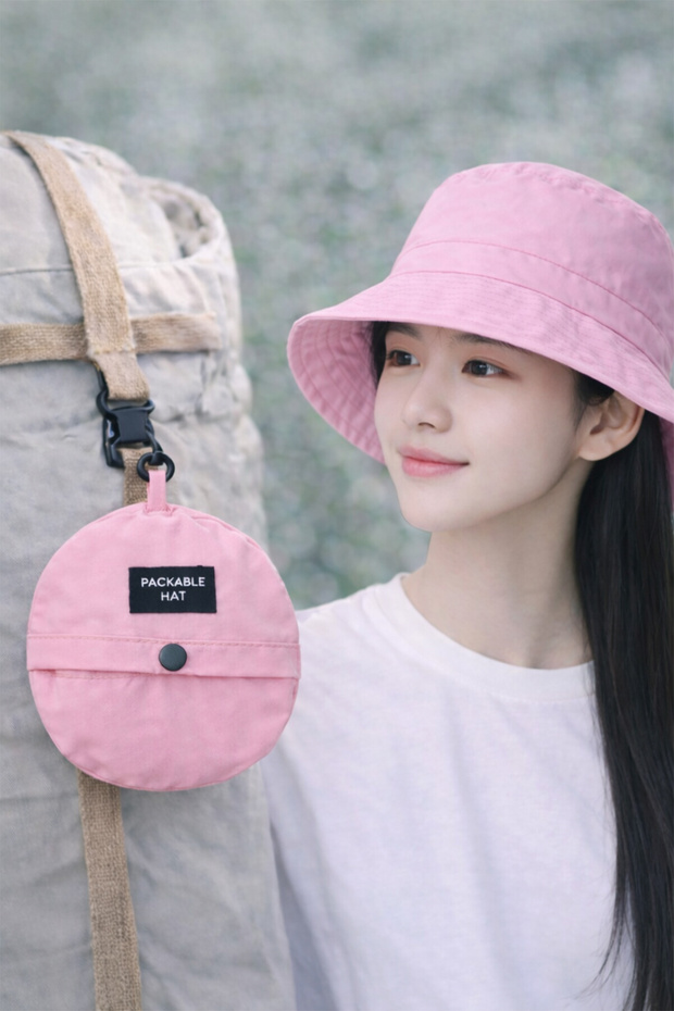Foldable Charm Bucket Hat Pink - 6