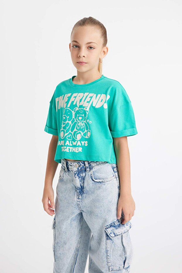Crop Crew Neck Printed Short Sleeve T-Shirt Girls D1962A824Hs