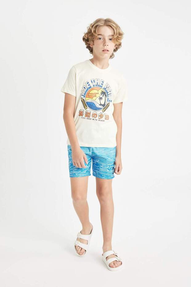 Boy's 2-Piece Set Printed Short Sleeve T-Shirt Swim Shorts C4540A824Hs