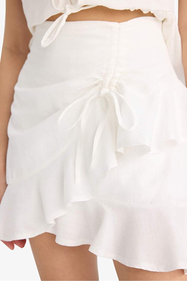 Volanlı Basıc Keten Mini Etek C8847AX24SM - 6