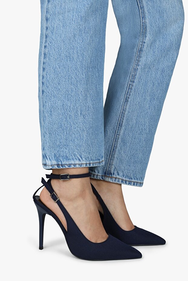 Women's Mila Navy Blue Satin Belted Ankle Stiletto