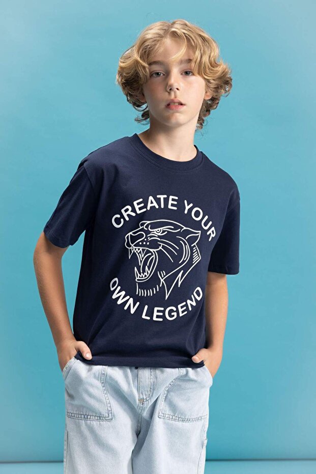 Boy's Crew Neck Color-Changing Shape Printed Short Sleeve T-Shirt C6256A824Hs