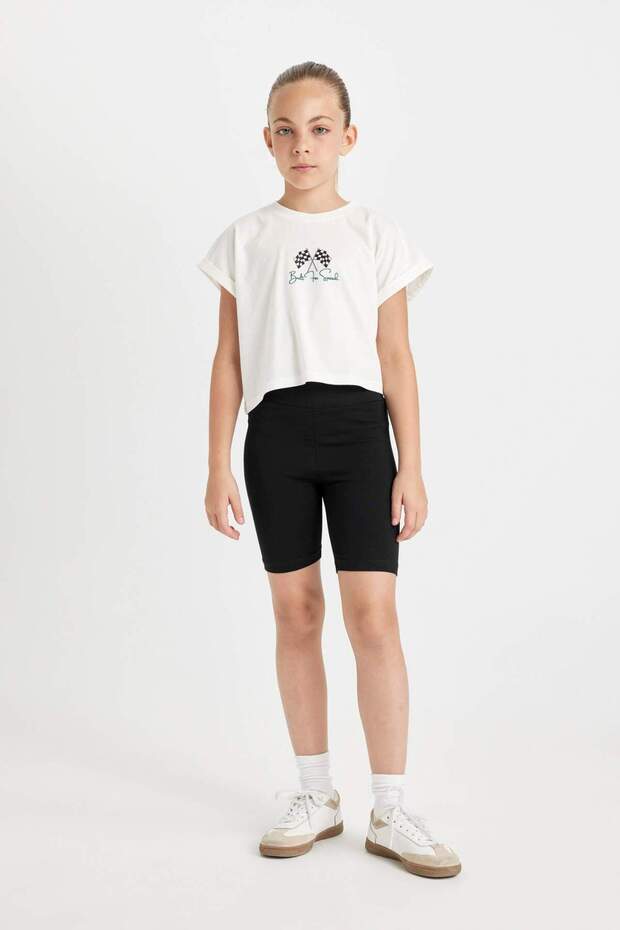 Girls Printed Short Sleeve T-Shirts Biker Tights Set of 2 D0070A824Hs