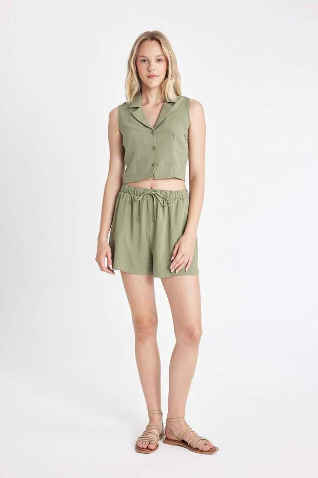 Regular Fit Normal Bel Linen Mixed Shorts D0967Ax24Hs
