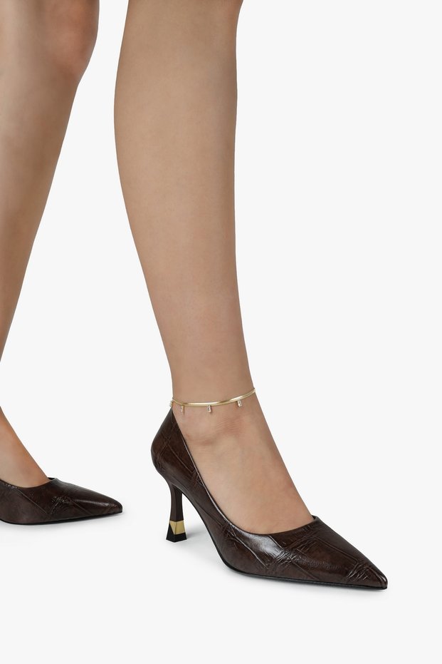 Women's Gilda Brown Crocodile Gold Plated Detailed Stiletto