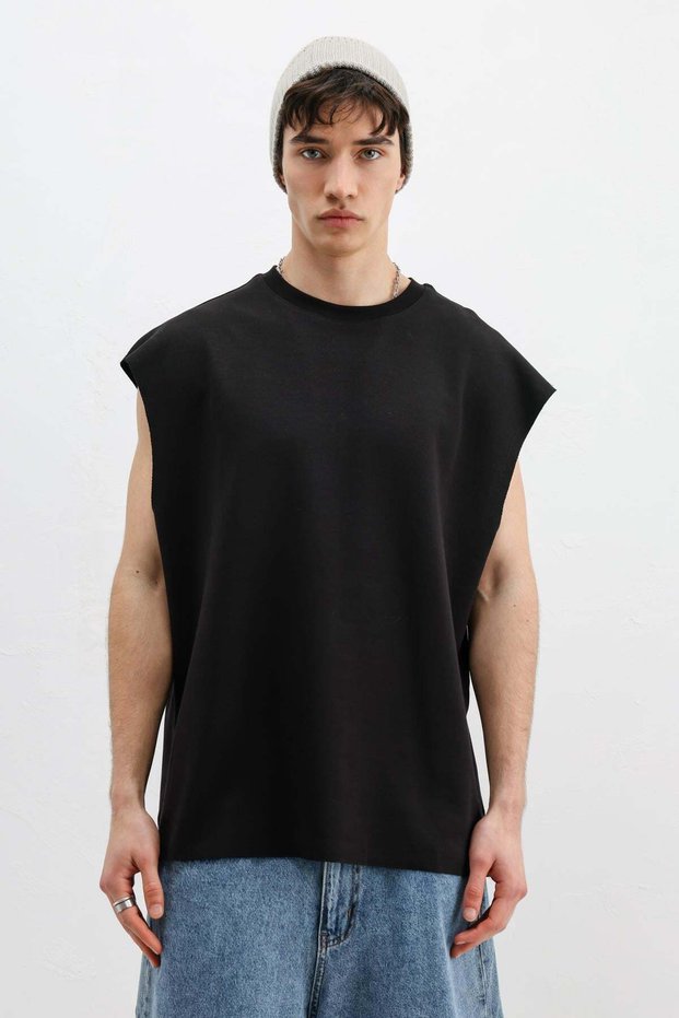 Oversize Kolsuz Basic Tişört Siyah