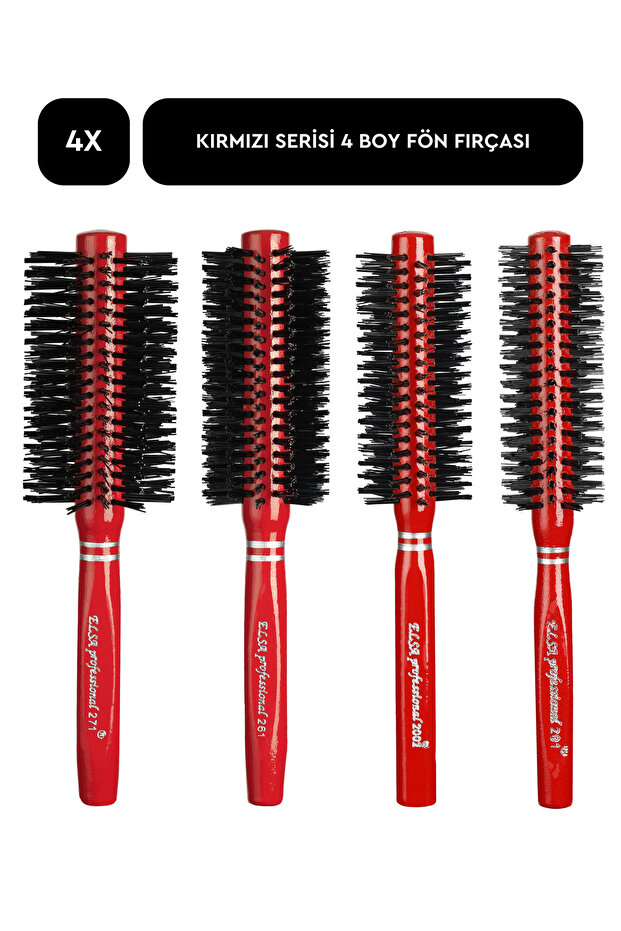 Professional 4-Piece Red Hair Brush Series Blow Dry Brush Set)