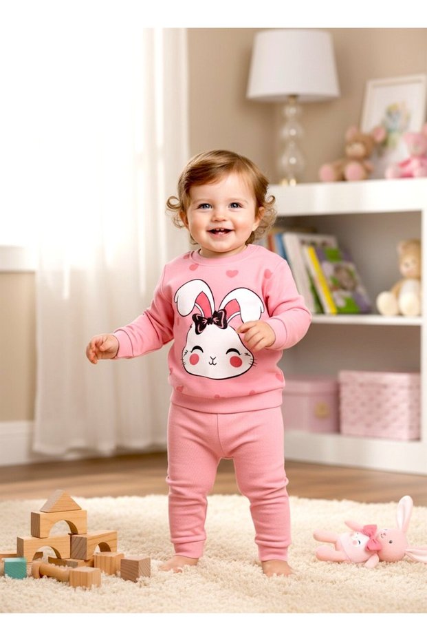 Baby Girl Rabbit Printed 2-Piece Set Cotton Long Sleeve Tracksuit Set Seasonal