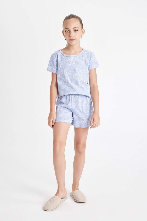 Girl's Patterned Short Sleeve Shorts Pajama Set C8502A824Sm