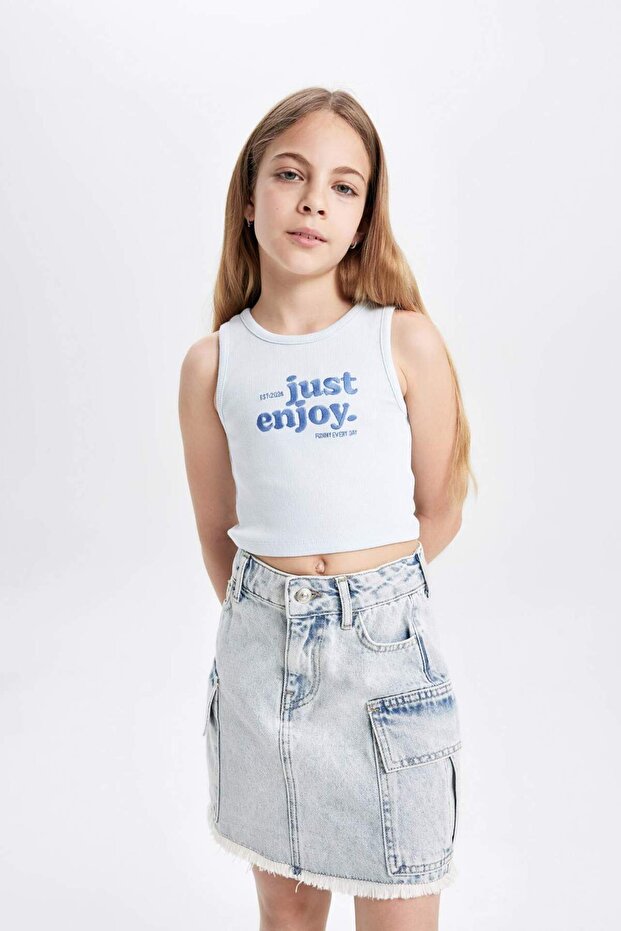 Crew Neck Printed Crop Tank Top for Girls C4717A824Sm