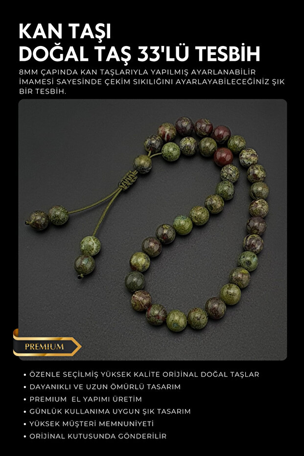 Original Natural Stone 8mm Bloodstone 33-Piece Prayer Beads, Men's Gift, Handmade Prayer Beads