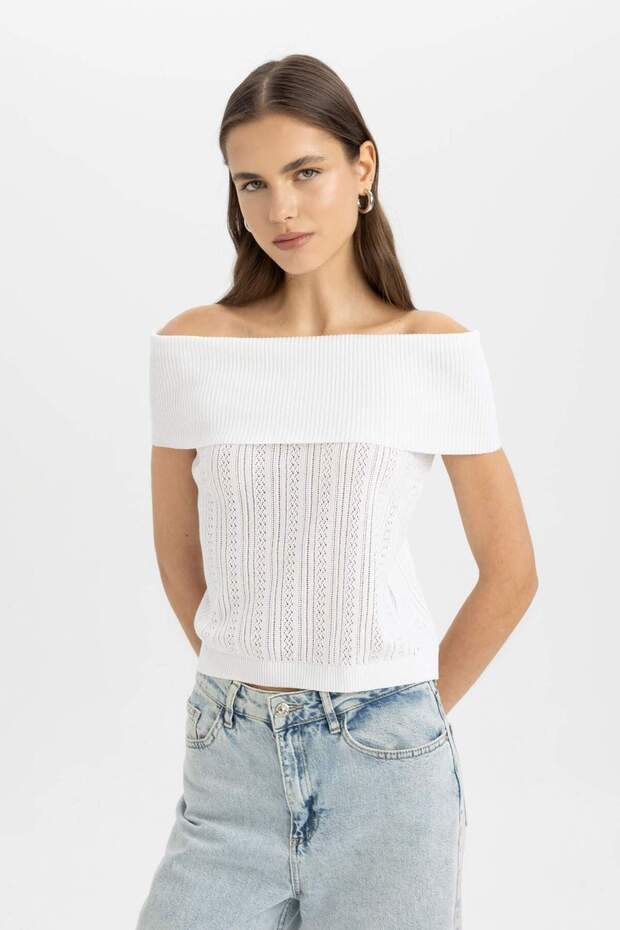 Fıtted Açık Omuz Basıc Triko Bluz D0604AX24SM - 1