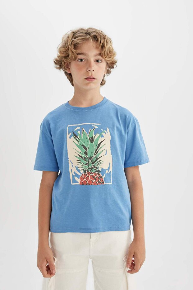 Oversize Crew Neck Printed Short Sleeve T-Shirt for Boys C4044A824Sm