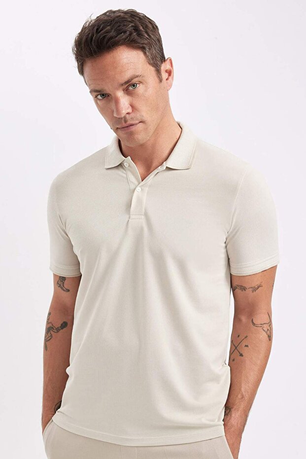 Slim Fit Slim Cut Polo Neck Short-Sleeve Cotton T-Shirt D0033AXNS