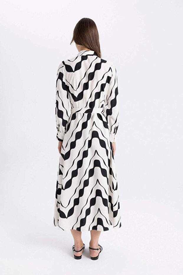 Guler cămașă imprimat cu mânecă lungă Maxi Basic rochie solidă C6160ax24sm - 6