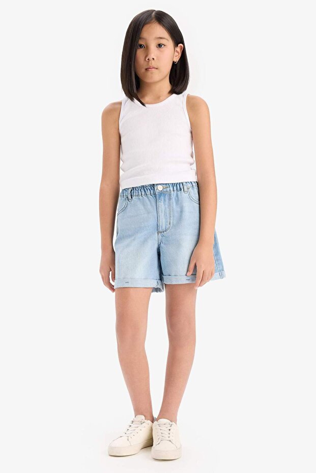 100% Cotton Paperbag Jean Shorts for Girls B8113A824Sm